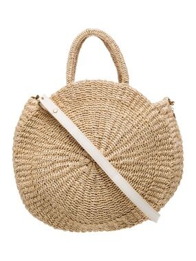 CLARE V. Round straw bag crossbody top handle
